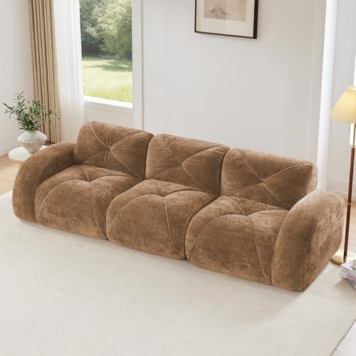 111" Velvet Modular Sofa Cama para Cuarto, Small Couches for Living Room with High Density Sponge, Cloud Loveseat with Tufted Design for Home Theater Study Space, Camel - color: Camel