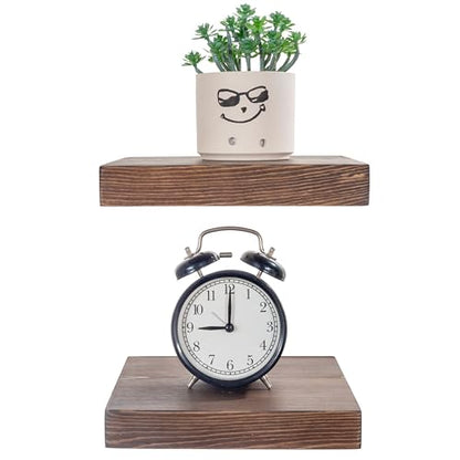 BGMG Small Wood Floating Shelves 8 inch Set of 2, Rustic Wooden Wall Mount Shelves for Bathroom Living Room Bedroom Kitchen Farmhouse -8x6.7x1.25 inch- Dark Walnut - color: Dark Walnut, size: 8 inch