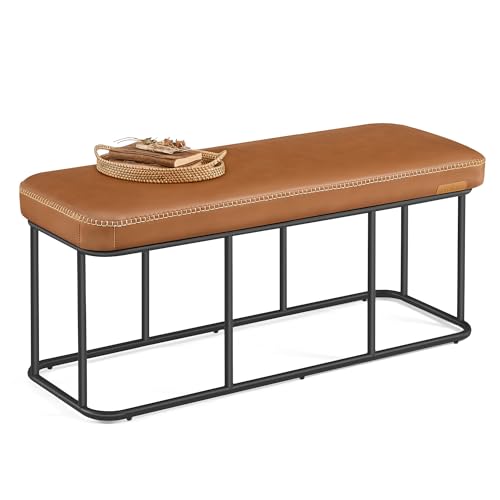 VASAGLE Storage Ottoman Bench for Entryway, PU Leather, Loads 660 lb | Ottoman Bench, Transitional, with Stitching, Bedroom, Living Room, Caramel Brown, EKHO Collection ULOM085K01 - color: Caramel Brown, style: Steel Frame Bench