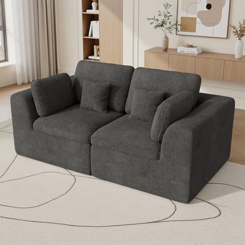 Luxanimarion 85'' Loveseat Sofa, Cloud Boneless Couches for Living Room, 2 Seater Modular Sectional Sofa,Oversized,DarkGary Chenille - color: Dark Gary, size: Love Seat