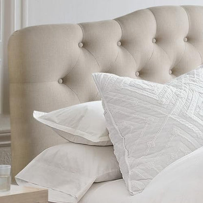 Rosevera Givanna Adjustable Height Headboard with Linen Upholstery and Button Tufting for Bedroom, Queen, Classic Beige - color: Classic Beige, size: Queen