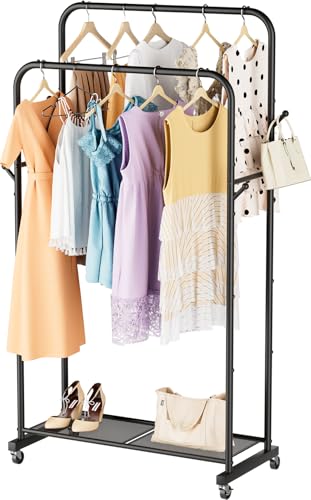 SINGAYE Wardrobe Standing Closet Clothing Rack With Shelf Hanging Clothes | Wardrobe Open Compact Small Metal Garment Hanger Stand Alone Free Standing Black Closet Rack Storage Organizer Heavy Duty - color: Black, size: B4-17"D x 36"W x 57"H