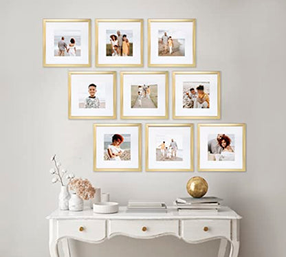 Sheffield Home 9 Piece Gallery Wall Frame Set, 12x12 in. Matted to 8x8 in. (Gold) - color: Gold, size: 12x12 Inch
