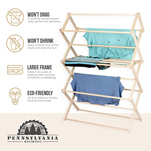 Clothes Drying Rack: Solid Maple Hard Wood Laundry Rack for Sweaters, Blouses, Lingerie & More, Durable Folding Drying Rack, Made in USA, No Assembly Needed, Large - color: Large