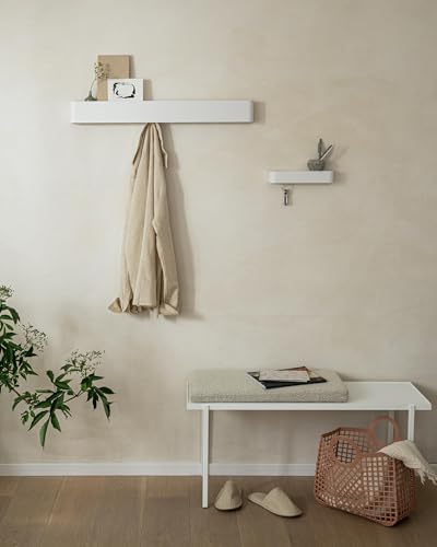 Kazai. Key Holder for Wall 'Tone' | Minimalist Key Hooks Design from Berlin | Modern Key Hanger with Metal Shelf | Key Hook Wall Mounted as Hallway Furniture | White - color: White