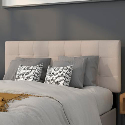 EMMA + OLIVER Beige Full Quilted Tufted Headboard | Adjustable Bed Rail Slots, Fabric Upholstered - color: Beige, size: Full