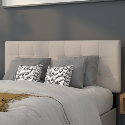 EMMA + OLIVER Beige Full Quilted Tufted Headboard | Adjustable Bed Rail Slots, Fabric Upholstered - color: Beige, size: Full