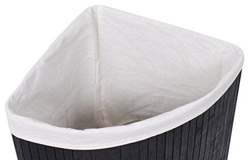 BirdRock Home Corner Laundry Hamper with Lid and Cloth Liner - Bamboo - Black - Easily Transport Laundry Basket - Collapsible Hamper - String Handles