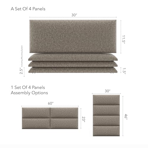 Vänt Wall Mounted Headboard Panels, Queen/Full, Faux Merino Wool Brown - color: Faux Merino Wool Brown, size: 30"