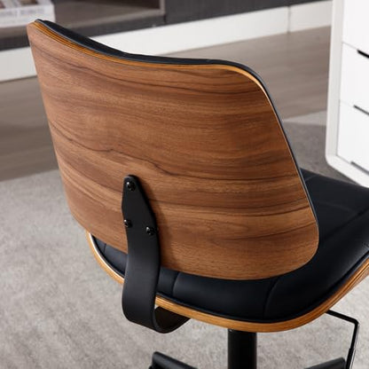 Home Office Desk Chair with Rubber Wheels, Armless Bentwood, Black | Adjustable Height Armless Office Chair, PU Leather Mid Back 360°Small Computer Chair, No Arms Walnut Seating, 300LBS Support - color: Black, size: Standard Style