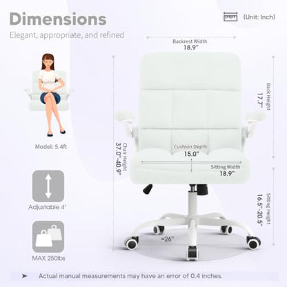 Office Chair with Wheels, Home Office Computer Chair with Flip-up Armrest, Comfy Desk Chair Teddy Fleece, Beige - color: Light Beige