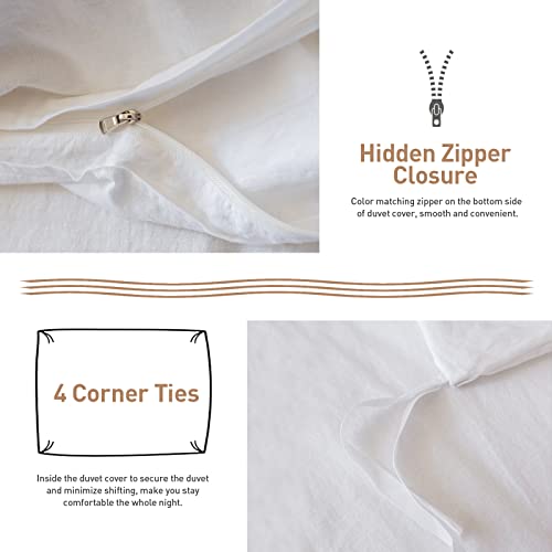 BISELINA French Linen Duvet Cover Set 2pcs with Hidden Zipper Closure Natural Flax Cotton Blend Solid Color Soft Breathable Luxury Farmhouse Bedding - Twin Size, White - color: White, size: Twin