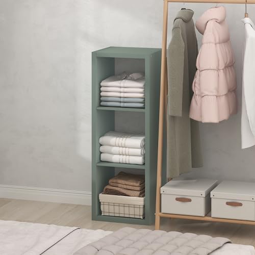 Furinno Cubic Extra Thick 3-Cube Closet Organizers and Storage, Sage Green | 14.6 x 16 x 44 in, Open Shelf Closet Storage, Closet Organizer, for Wardrobe, Bedroom, Living Room - color: Sage Green, size: 3-Cube