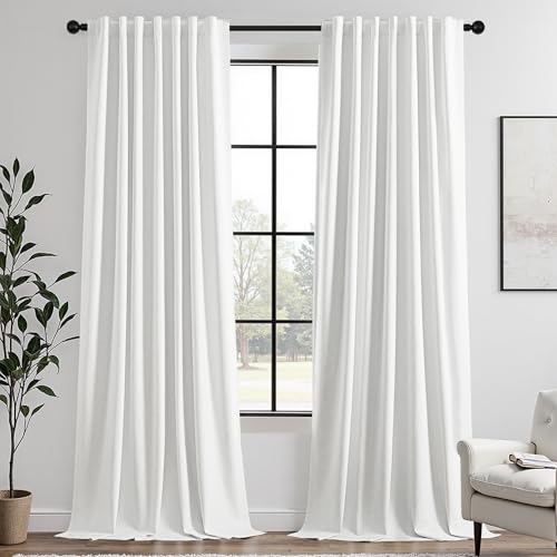 Blackout Curtains 108 Inch Long for Bedroom Living Room, Beige | Room Darkening, Thermal Insulated, Noise Reducing, Suitable for Cinema, Baby Room, Linen Textured, 2 Panels Set, Back Tab - color: Beige, size: 52"W x 108"L (Pack of 2)