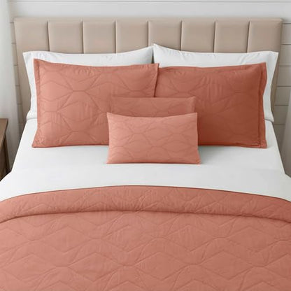 Clara Clark Quilts Twin Size - All Season Bedspread Coverlet Set, Pinsonic Weave Lightweight Bedding Set - 5 Piece Twin Quilt Set with Pillow Shams, Bali Blush - Twin Ellipse - color: 31 – Bali Blush – Ellipse, size: Twin