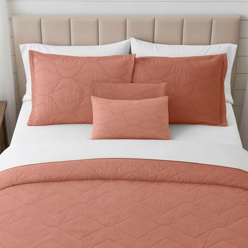 Clara Clark Quilts Twin Size - All Season Bedspread Coverlet Set, Pinsonic Weave Lightweight Bedding Set - 5 Piece Twin Quilt Set with Pillow Shams, Bali Blush - Twin Ellipse - color: 31 – Bali Blush – Ellipse, size: Twin