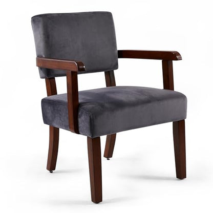 Velvet Accent Chair, Armchair with Solid Wood Frame and Legs, Gray | Living Room Chairs with Soft Thicken Cushion, Comfy Reading Chair for Bedroom, Waiting Room, Home Office, Easy Assembly - color: Velvet Gray, size: One Chair