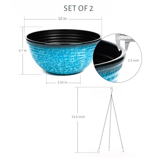 10Inch Hanging Planters Outdoor Indoor, Glazed Hanging Basket with Drainage | Ceramic-Look Hanging Flower Pots with Chain Plant Hangers, Snowflake Blue - color: Snowflake Blue, size: 10inch