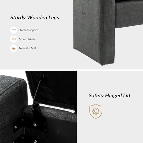 55" Modern Upholstered Storage Bench with Tufted Seat, Fabric Ottoman Bench for Bedroom, Entryway, or Living Room, Soft Close Hinge,Charcoal - color: Charcoal