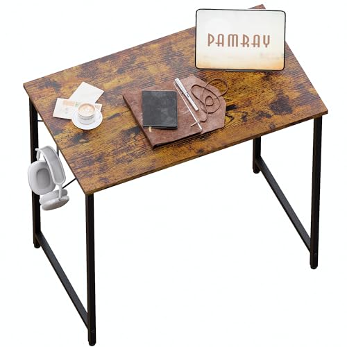 Pamray 23 Inch Computer Desk for Small Spaces, Home Office Work Desk with Headphone Hook, Small Office Desk Study Writing Table - color: Vintage, size: 23 Inch