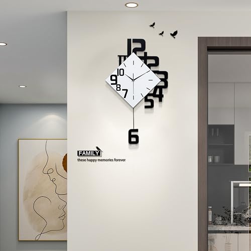 FLEBLE Wall Clock for Living Room Decor Kitchen Office Home Decor Gift | MDF & Metal Battery Operated Easy to Install Modern Decorative Art Analog Silent Non-Ticking Easy to Read - White 11.8x19.6in - size: Small