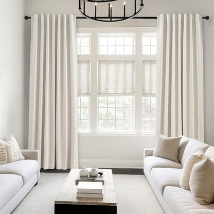 92 Inches Long Blackout Curtains for Living Room 2 Panels Set Cream Birch Linen Texture Room Darkening Energy Saving Curtain Window Coverings Hook Belt Pleated Drapes Aesthetic Bedroom(W40"xL92") - color: Birch, size: 40"W x 92"L (Pack of 2)