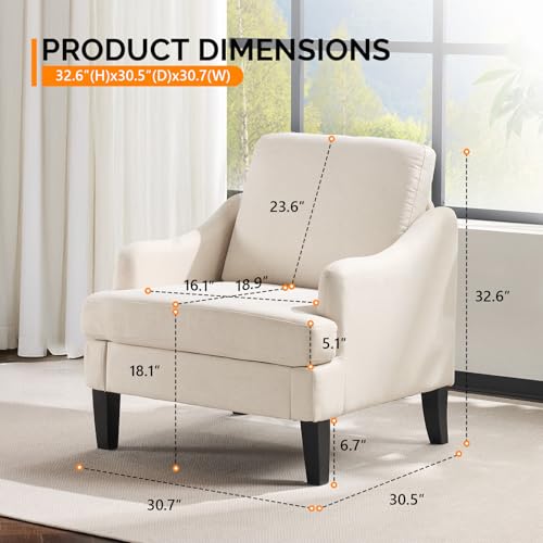 VINGLI Linen Fabric Accent Chair Beige, Modern Upholstered Armchair, Comfy Sofa Chair Living Room Bedroom Furniture for Apartment - color: Beige