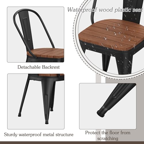 Alunaune 18inch Outdoor Metal Patio Dining Chairs Set of 4 High Back Classic Chic Iron Farmhouse Barstools Industrial Coffee Bar Stools Bistro Cafe Side Chair-Black - color: Outdoor Black