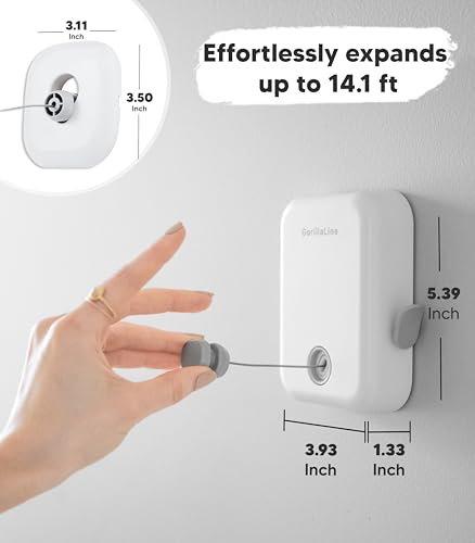 Retractable Clothesline Indoor Outdoor Clothes Line | Heavy Duty Clothes Drying Laundry Line | Wall Mounted Drying Rack Clothing Line - style: White