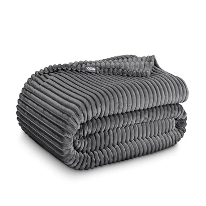 Bare Home Fleece Blanket Luxury Microplush (Full/Queen, Ribbed Grey) | Ultra-Soft Lightweight Blanket for Bed, Sofa, and Couch, Cozy & Warm Blanket - color: 35 - Ribbed Grey, size: Full/Queen