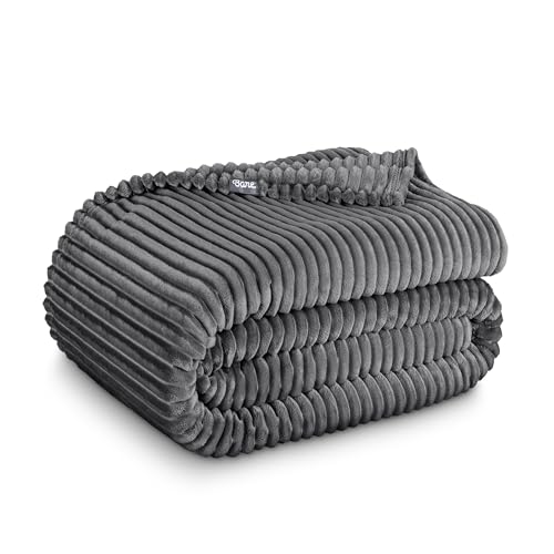 Bare Home Fleece Blanket Luxury Microplush (Full/Queen, Ribbed Grey) | Ultra-Soft Lightweight Blanket for Bed, Sofa, and Couch, Cozy & Warm Blanket - color: 35 - Ribbed Grey, size: Full/Queen