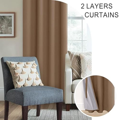 XWZO Full Shading Blackout Curtains 45 Inches Length - Heat and Light Blocking Ring Top Window Drapes with Black Liner Backing for Bedroom Sewn with Tiebacks, Cappuccino, W38 x L45, Set of 2 Panels - color: Cappuccino, size: 38"W x 45"L (Pack of 2)