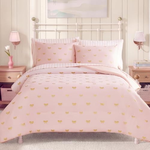 Twin Comforter Set with Sheets for Girls-5 Pieces Pink Twin Bedding Sets | Soft Bed in a Bag, Lightweight Comforter with Pillowcases & Shams, Bow Foil , 66" X 86" - color: Bow Knot, size: Twin