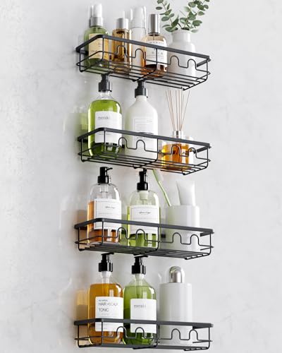 Adhesive Shower Caddy, Large Capacity Shower Racks for Inside Shower, No Drill Bathroom Shower Organizer and Storage, 4 Pack Black Bathroom Shelves, Home Decor Rv Accessories, Apartment - color: Black (4 Pack)