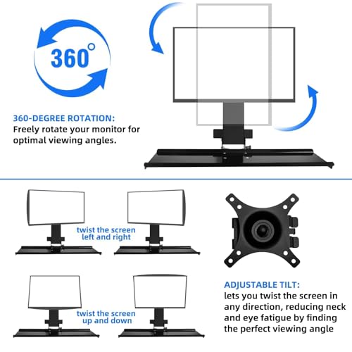 Monitor Wall Mount with Keyboard Tray and PC Wall Mount Set, Monitor and Keyboard Wall Mount Height Adjustable Fits 17"-32" Computer Screens, All in One PC Wall Mount with VESA Standard, 26" Wide Plat - color: Satin Black