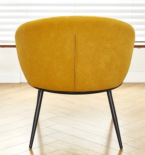 GDFStudio 27" Modern Accent Chair, Comfy Lounge Chair, Velvet Upholstered Chair, Mid Century Modern Armchair with Metal Leg, Solid Wood Frame, Cushion Barrel Side Chair for Living Room Bedroom, Yellow - color: Yellow + Velvet