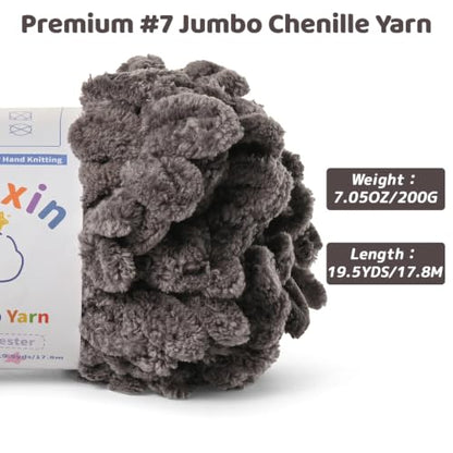 Super Soft Loop Yarn for Finger Knit, 3 Pack of 7.05oz/19.5yds Each, Chunky Blanket Yarn for Hand Knitting, #7 Jumbo Chenille Yarn, Fluffy Baby Blanket Yarn for Crochet Amigurumi (3 Dark Gray) - color: 3 Dark Gray