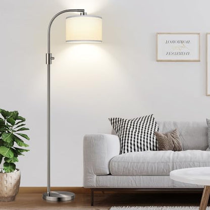 Nintiue Upgraded Modern Arc Dimmable Tall Standing Floor Lamp with Linen Shade, 1200 Lumens LED Bulb Included, for Living & Reading Room, Bedroom, Office & Nursery, Brushed Nickel - color: Brushed Nickel-White Shade