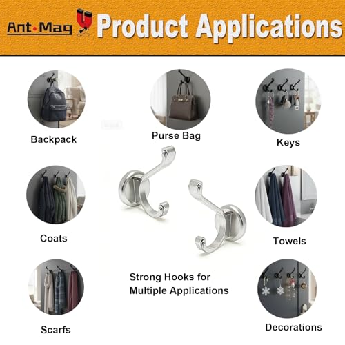 Ant Mag Magnetic Hooks Heavy Duty 140LBS, Neodymium Wall Coat Hooks 2 Pack | Strong Magnet Hooks for Hanging Coats, Robes, Backpacks, Bags, Hats, Keys, Mugs, Cups, Towels,Silver - color: Silver, size: 2 Pack