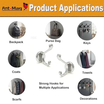 Ant Mag Magnetic Hooks Heavy Duty 140LBS, Neodymium Wall Coat Hooks 2 Pack | Strong Magnet Hooks for Hanging Coats, Robes, Backpacks, Bags, Hats, Keys, Mugs, Cups, Towels,Silver - color: Silver, size: 2 Pack