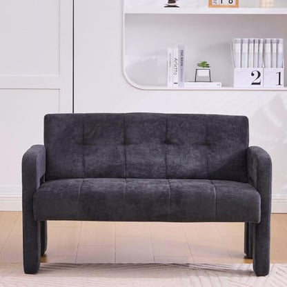 46.8" Modern Compact Loveseat, Chenille Upholstered Sofa with Dual Armrests - Small Two-Seater Lounge Couch for Small Spaces, Living Rooms, Bedrooms (Black) - color: Black
