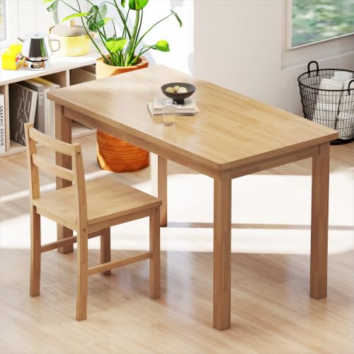 Small Desk with Chair, 43.3" Solid Wood Home Office Desk and Chair Set, Farmhouse Computer Desk with Chairs for Small Spaces, Study Table for Bedroom, Workstation for Home Office, Natural - size: 43.3" Desk with Chair