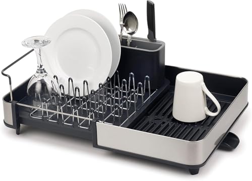Joseph Joseph Extendable Dish Drying Rack with Dual Parts - Stainless Steel, Non-Scratch, Movable Utensil Drainer & Drainage Spout, Gray - color: Gray, style: 1-tier