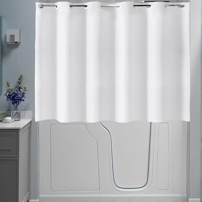 TOMOZ White Short Shower Curtain, No Hooks Shower Curtain for Walkin Tub or Step in Tub, Weighted Bottom Waterproof Polyester Curtain for Bathroom, 70x48 Inch - size: 70"W x 48"L (Pack of 1)