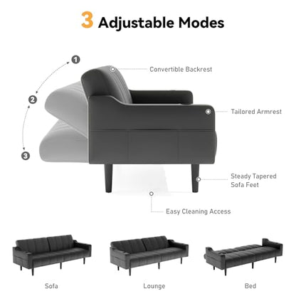 80'' Futon Sofa Bed,Faux Leather Futon Sleeper Sofa, Convertible Loveseat with Adjustable Sofa Backrest,Modern Couches for Living Room, Bedroom, Apartment, Office (Black) - color: Faux Leather Black