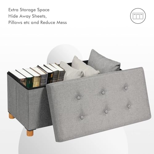 PINPLUS Ottoman with Storage Coffee Table, Grey Footrest-Stool Linen Chest with Tray, Large Storage Bench Foot Rest Ottoman for Bedroom End of Bed, Living Room, Hallway, 30"x 15"x 15" - color: Grey
