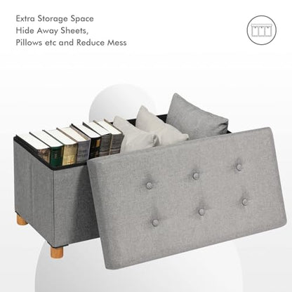 PINPLUS Ottoman with Storage Coffee Table, Grey Footrest-Stool Linen Chest with Tray, Large Storage Bench Foot Rest Ottoman for Bedroom End of Bed, Living Room, Hallway, 30"x 15"x 15" - color: Grey