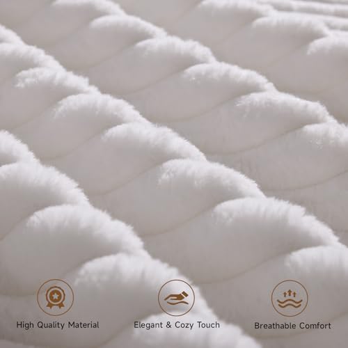 54" Tall Headboard Queen Size with Storage, LED Light, Corduroy Wingback Headboard with Charging Station, Upholstered Head Board Queen w/High-Density Sponge Padding, Storage Pockets, Off White