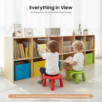 12 Cube Storage Organizer, Solid Wood Bookshelf with Back Panel, Floor Standing Open Bookcase, Vertical or Horizontal Shelf Unit for Living Room Office (12-Cube-B) - size: 12-Cube-B