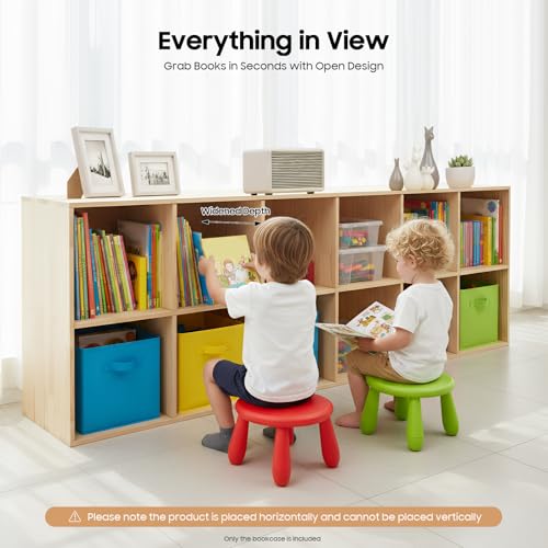 12 Cube Storage Organizer - Solid Wood Bookshelf - Cube Shelf - Vertical or Horizontal Bookcase - Open Book Shelf - Easy Assembly for Bedroom, Living Room, Office - size: 12-Cube